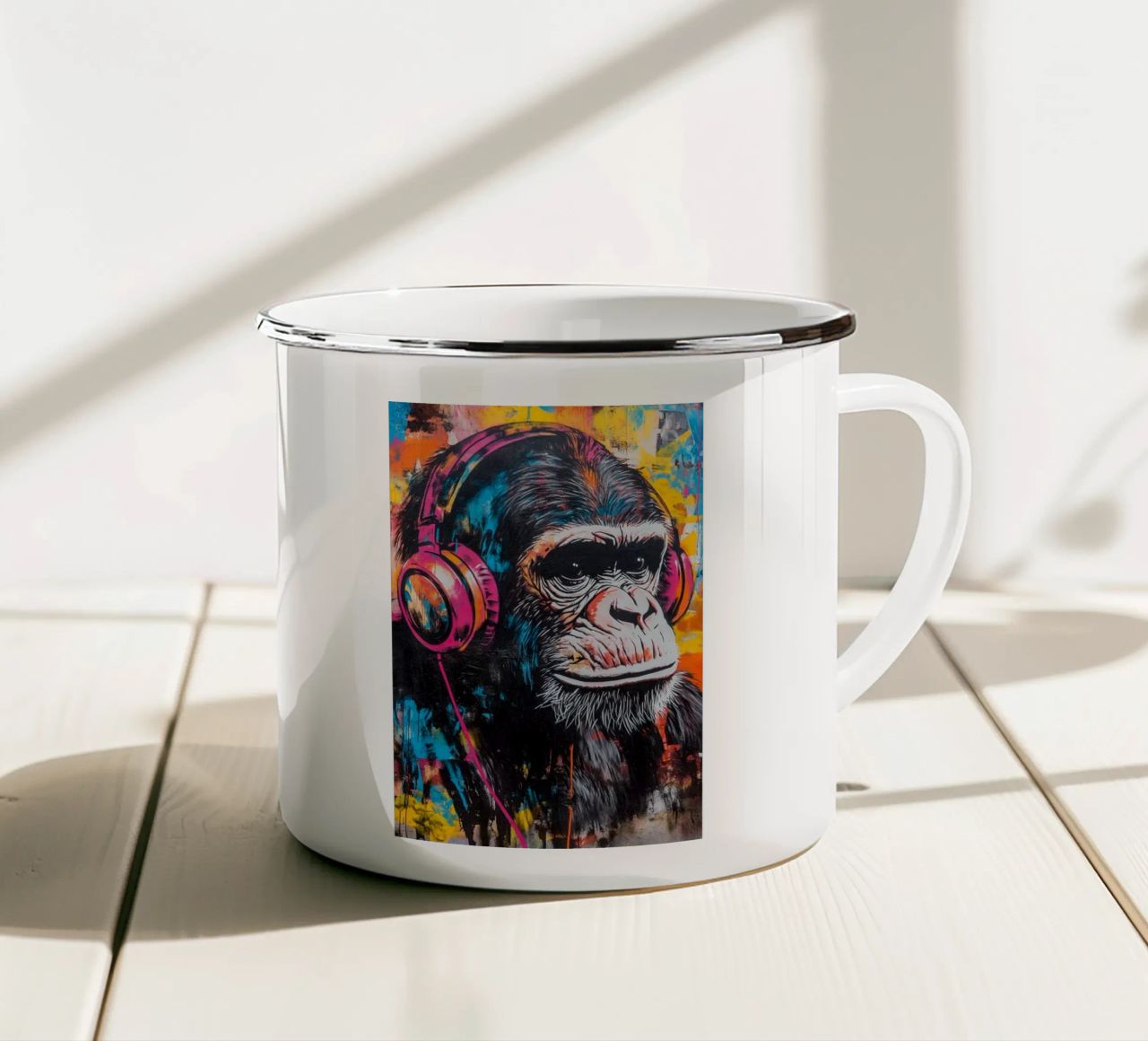 Scimmia con cuffie tazza in smalto da artfaves