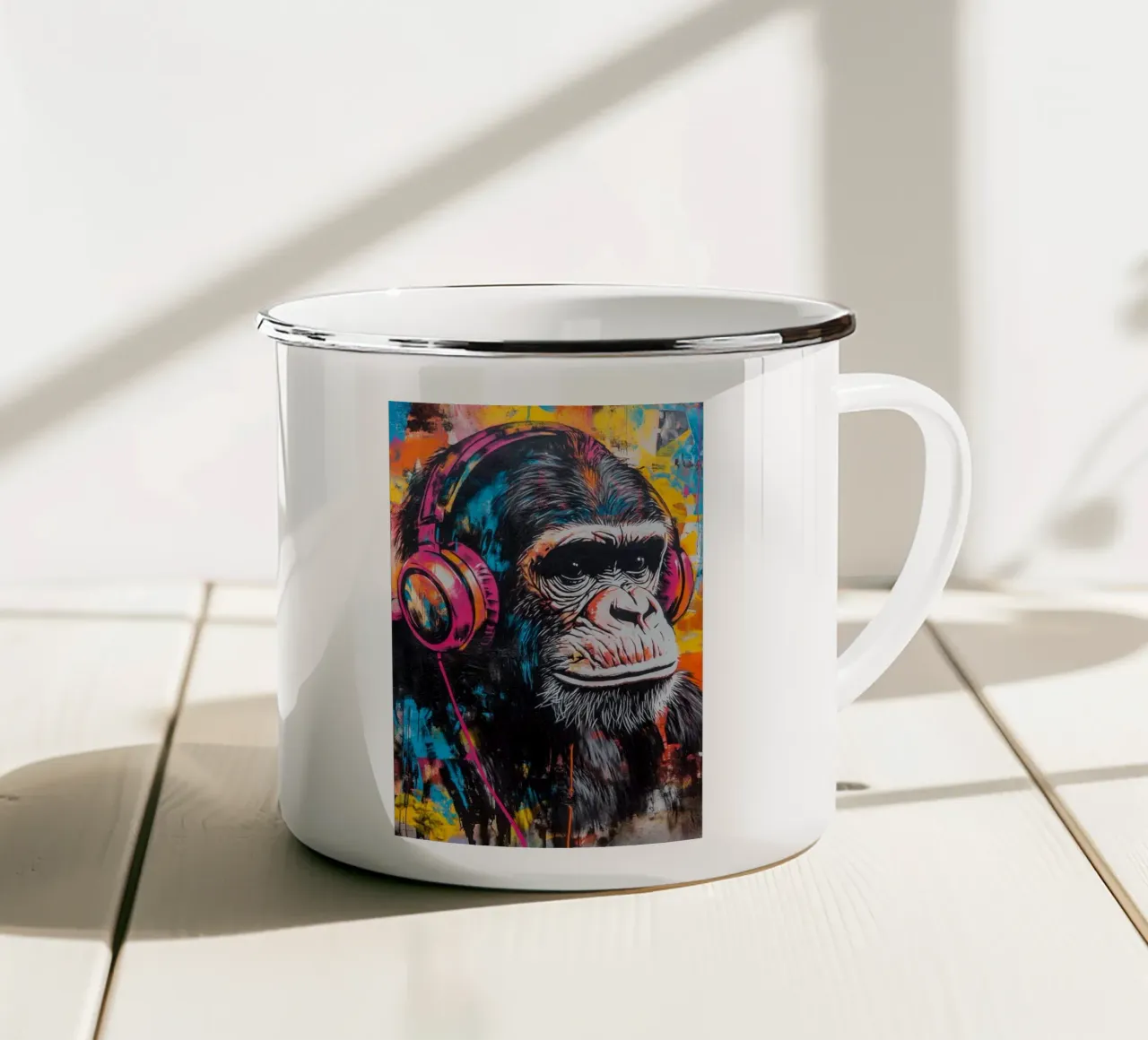 Mono con auriculares taza de esmalte de artfaves