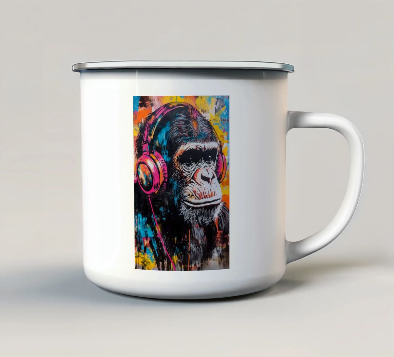 Scimmia con cuffie tazza in smalto da artfaves