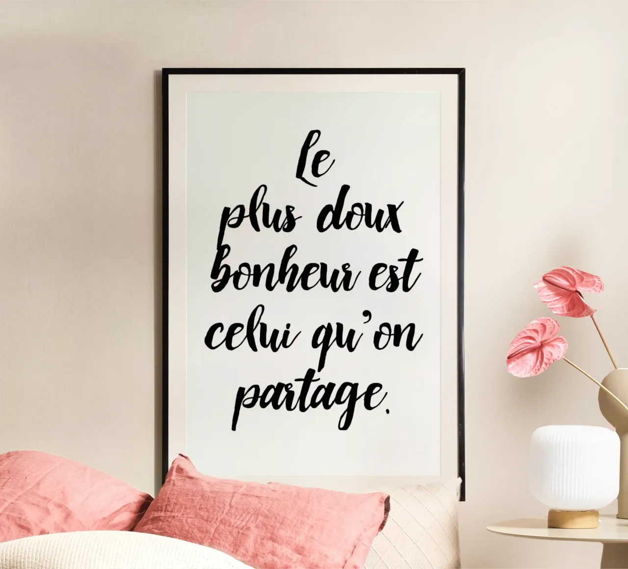Doux bonheur poster con telaio in legno da typed
