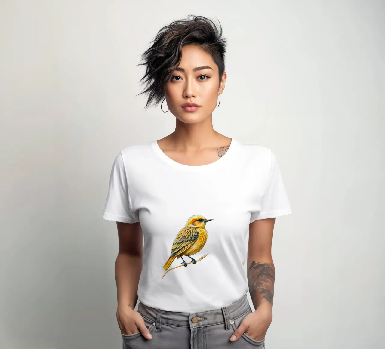 kleine neergestreken vogel dames t-shirt getailleerd van dinem