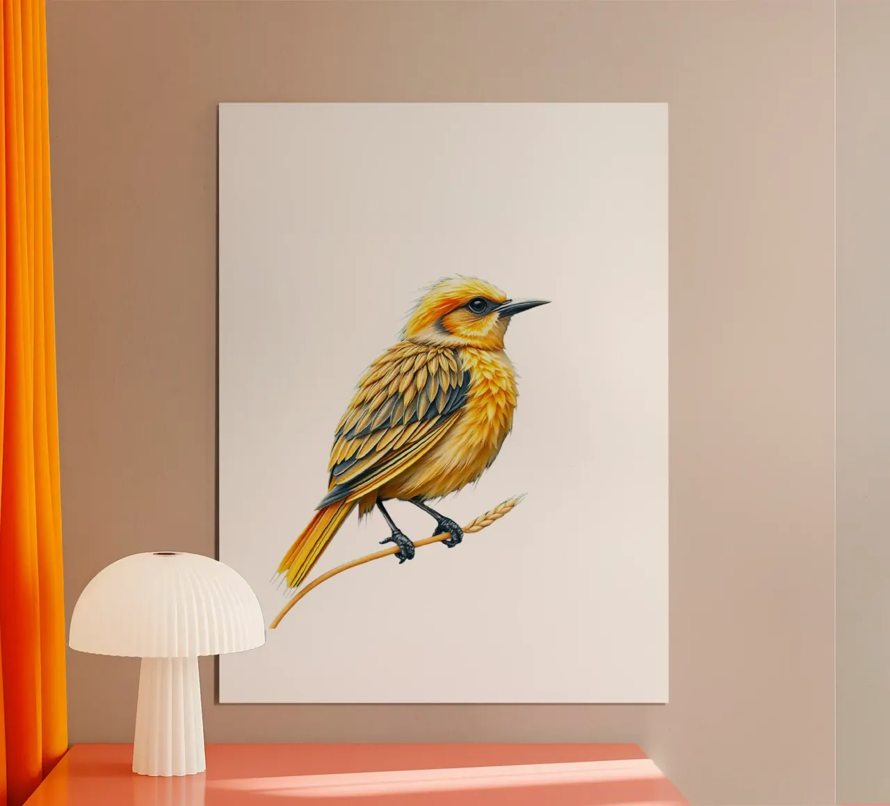 uccellino appollaiato poster con telaio in legno da dinem