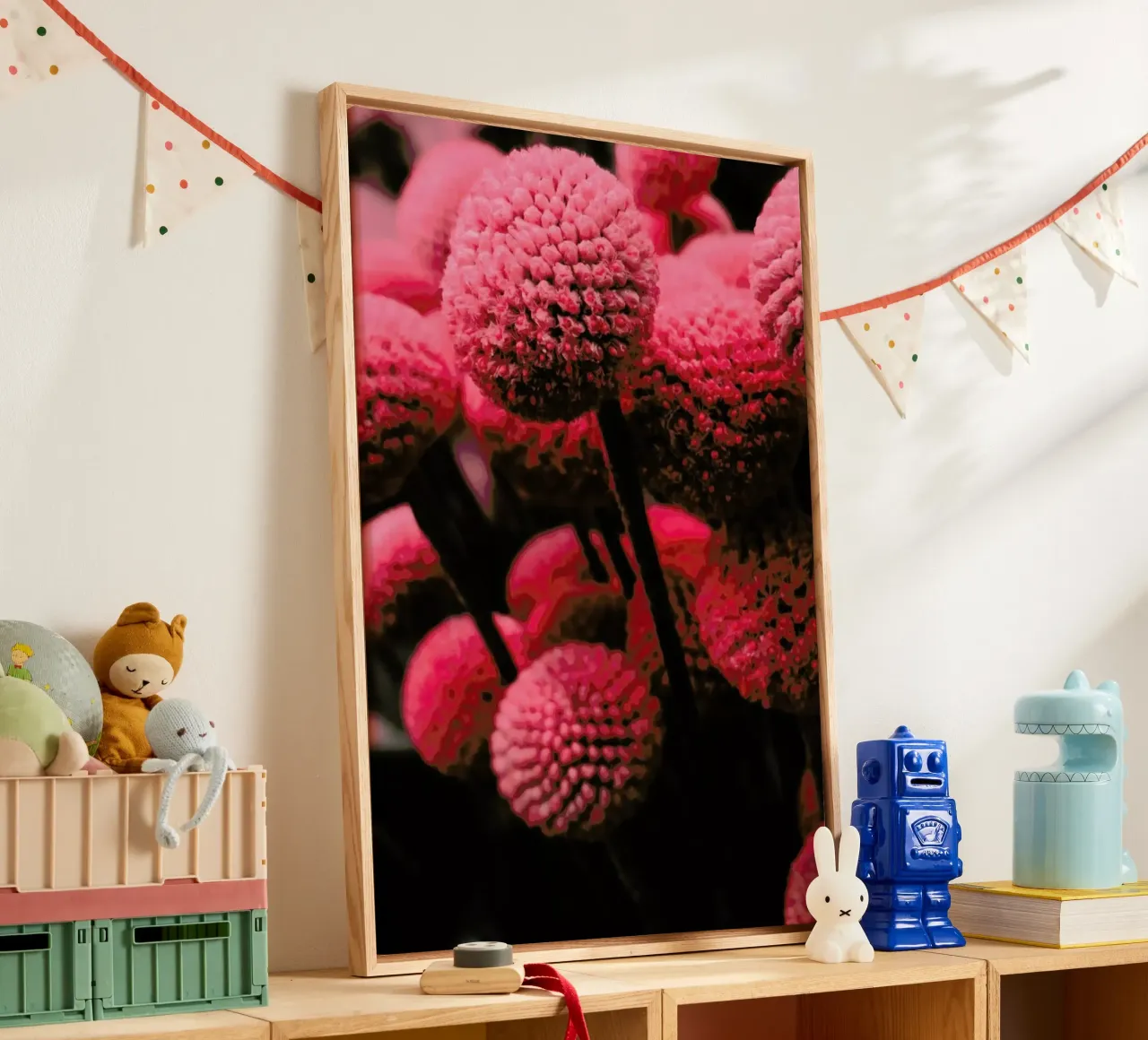 Pink Bommels tela con Cornice a cassetta da Sebastian Hilgetag