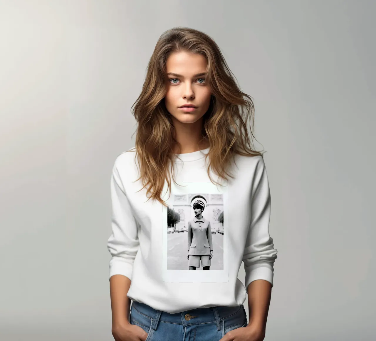 Outfit created by Pierre Balmain for airline hostesses of the future. felpa da Gallery Print and Art Limited