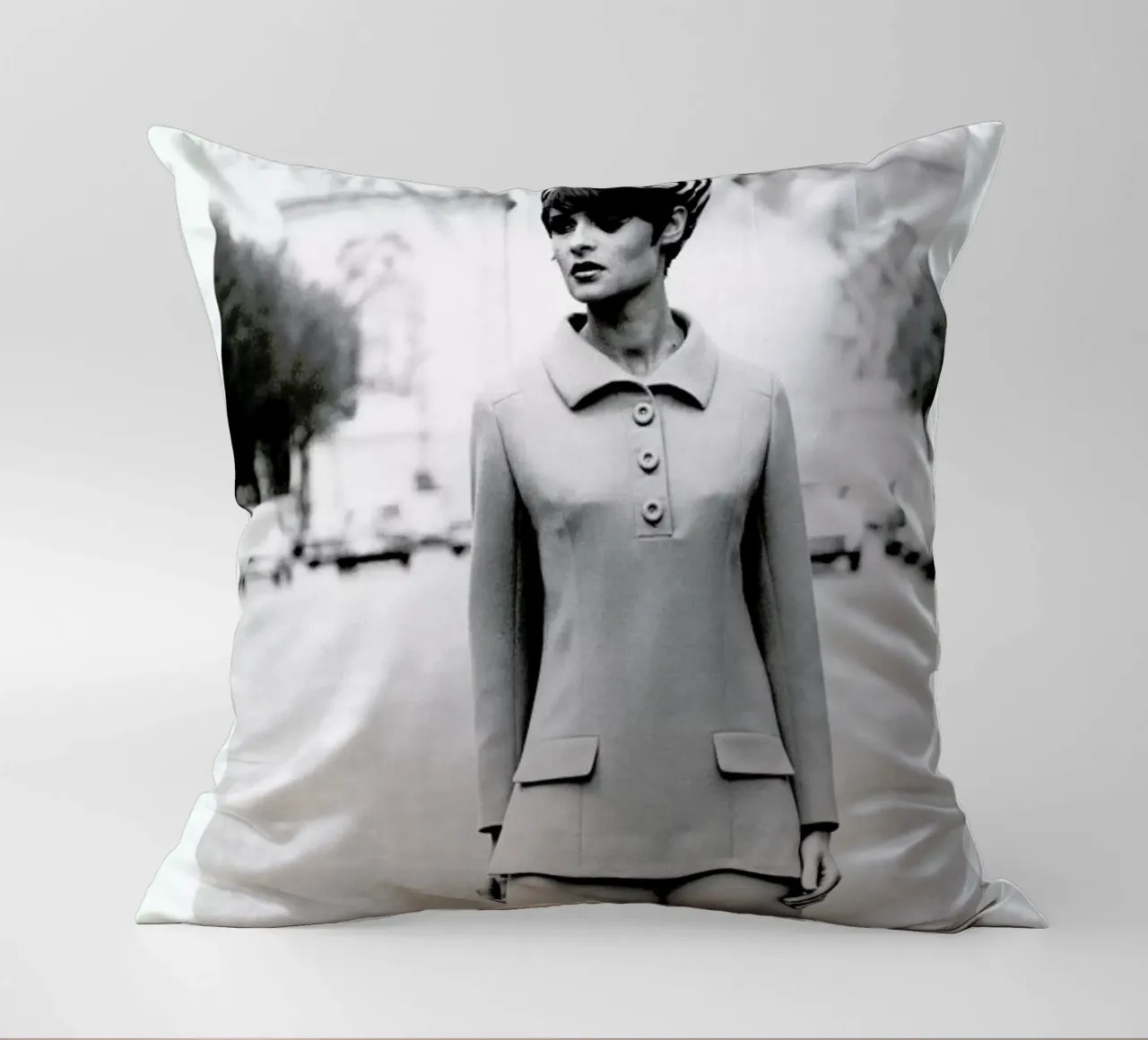 Outfit created by Pierre Balmain for airline hostesses of the future. cuscino da Gallery Print and Art Limited