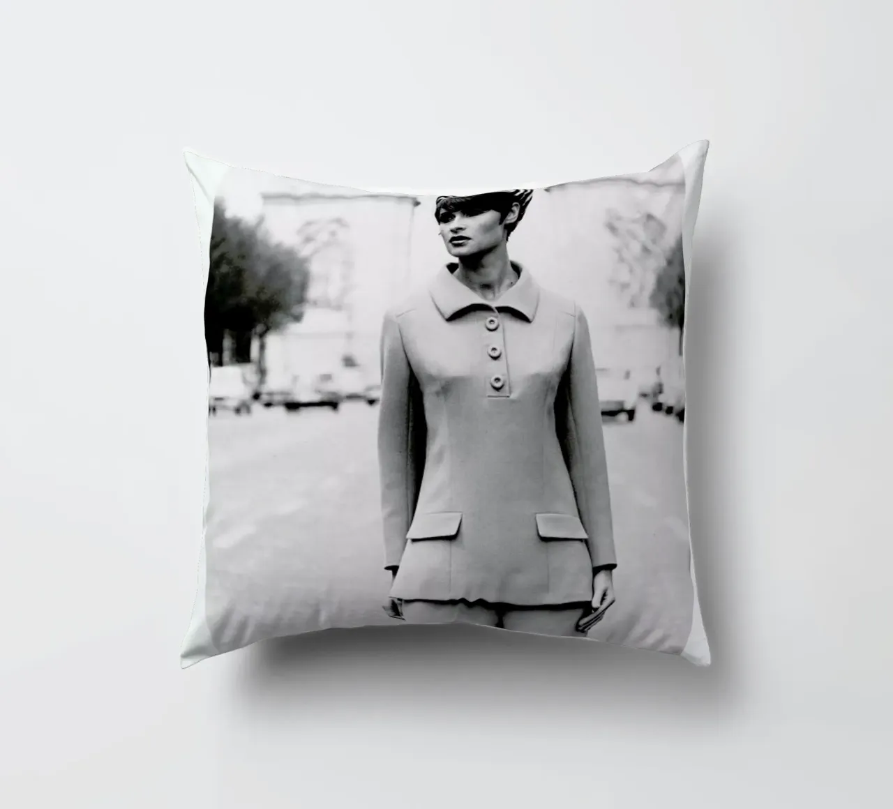 Outfit created by Pierre Balmain for airline hostesses of the future. cuscino da Gallery Print and Art Limited