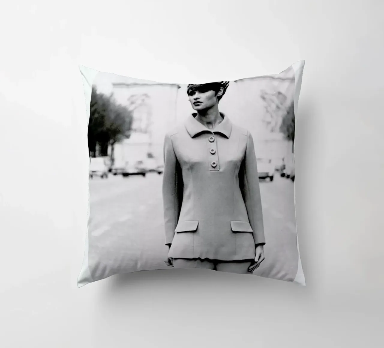 Outfit created by Pierre Balmain for airline hostesses of the future. cuscino da Gallery Print and Art Limited