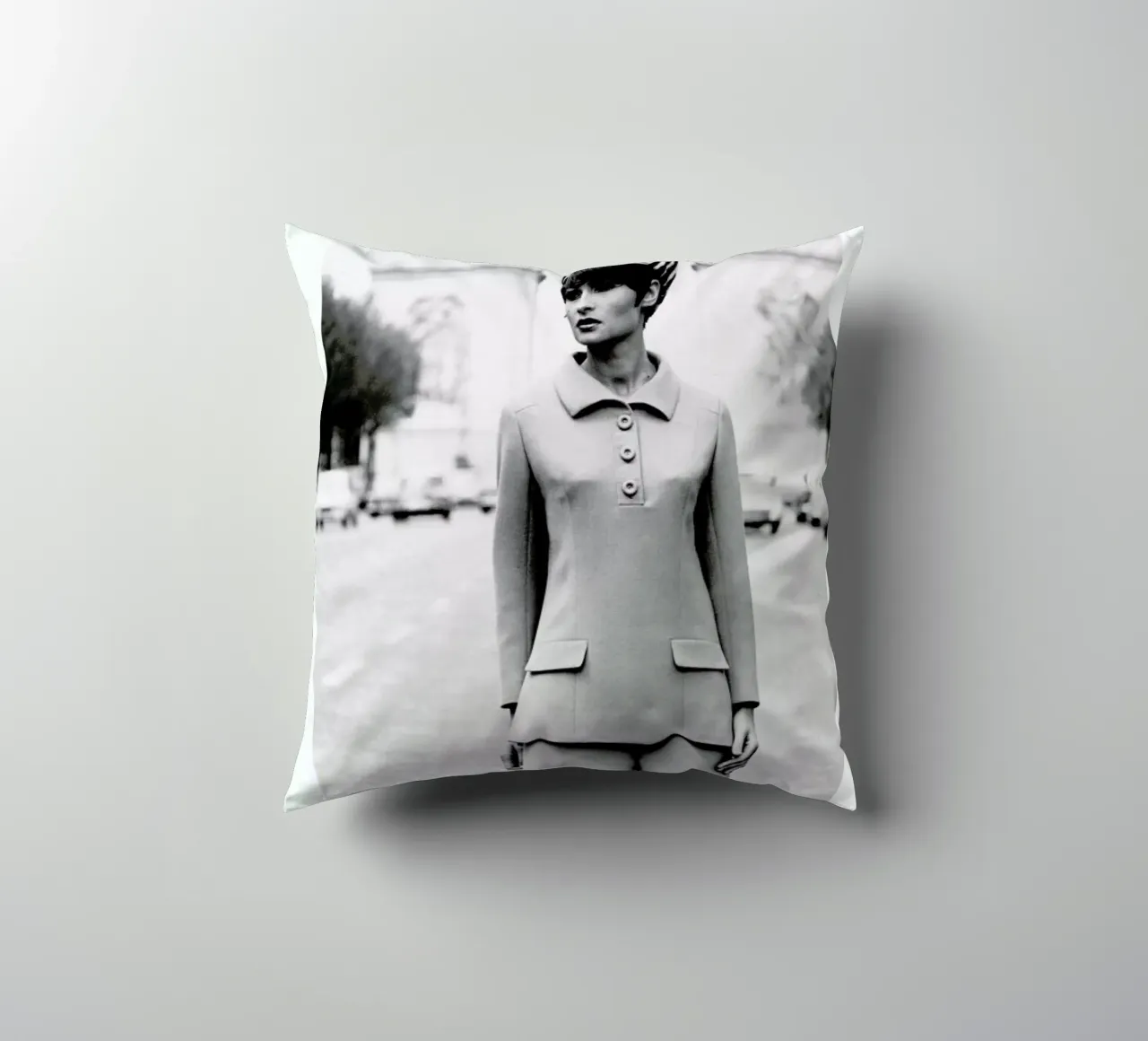 Outfit created by Pierre Balmain for airline hostesses of the future. cuscino da Gallery Print and Art Limited