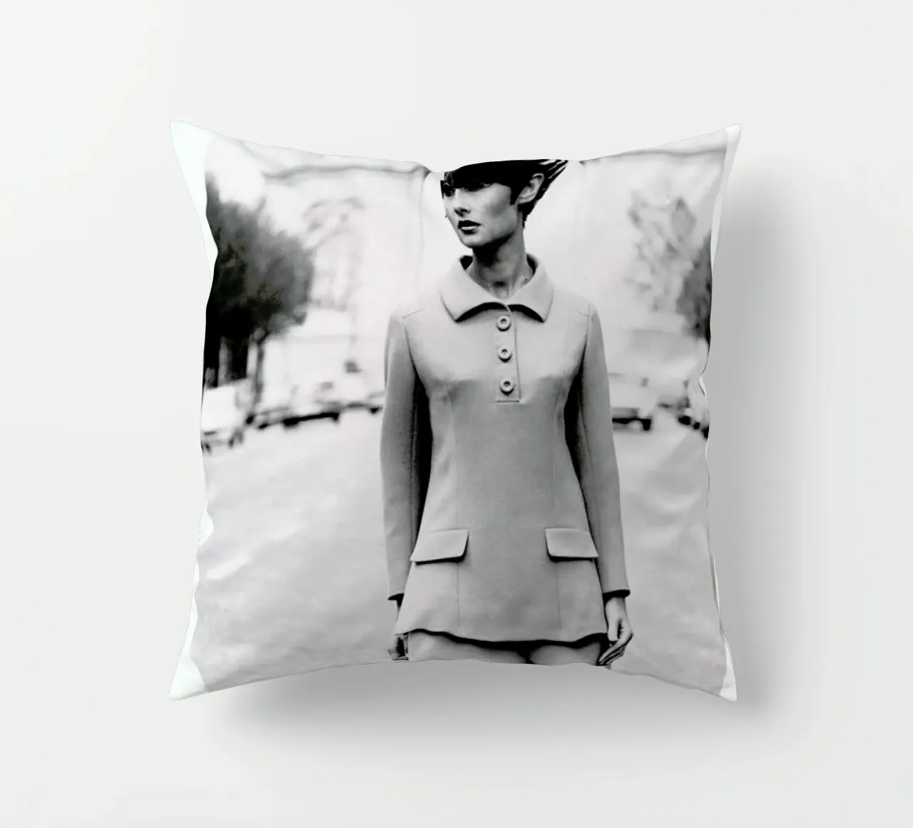 Outfit created by Pierre Balmain for airline hostesses of the future. cuscino da Gallery Print and Art Limited