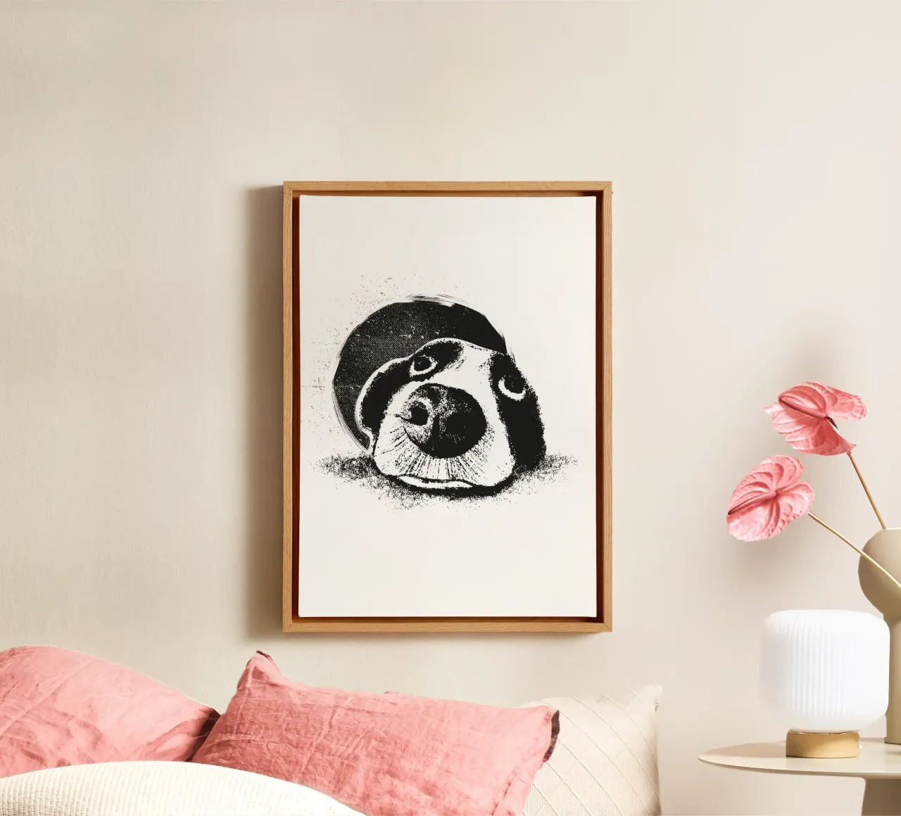 Vista del cane tela con Cornice a cassetta da Stella-Illustrations