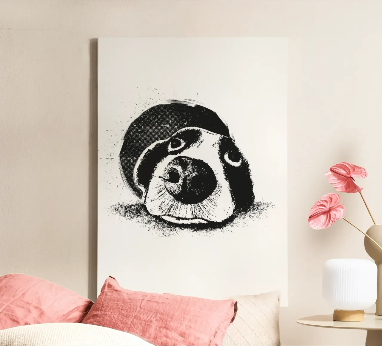 Vista del cane tela con Cornice a cassetta da Stella-Illustrations