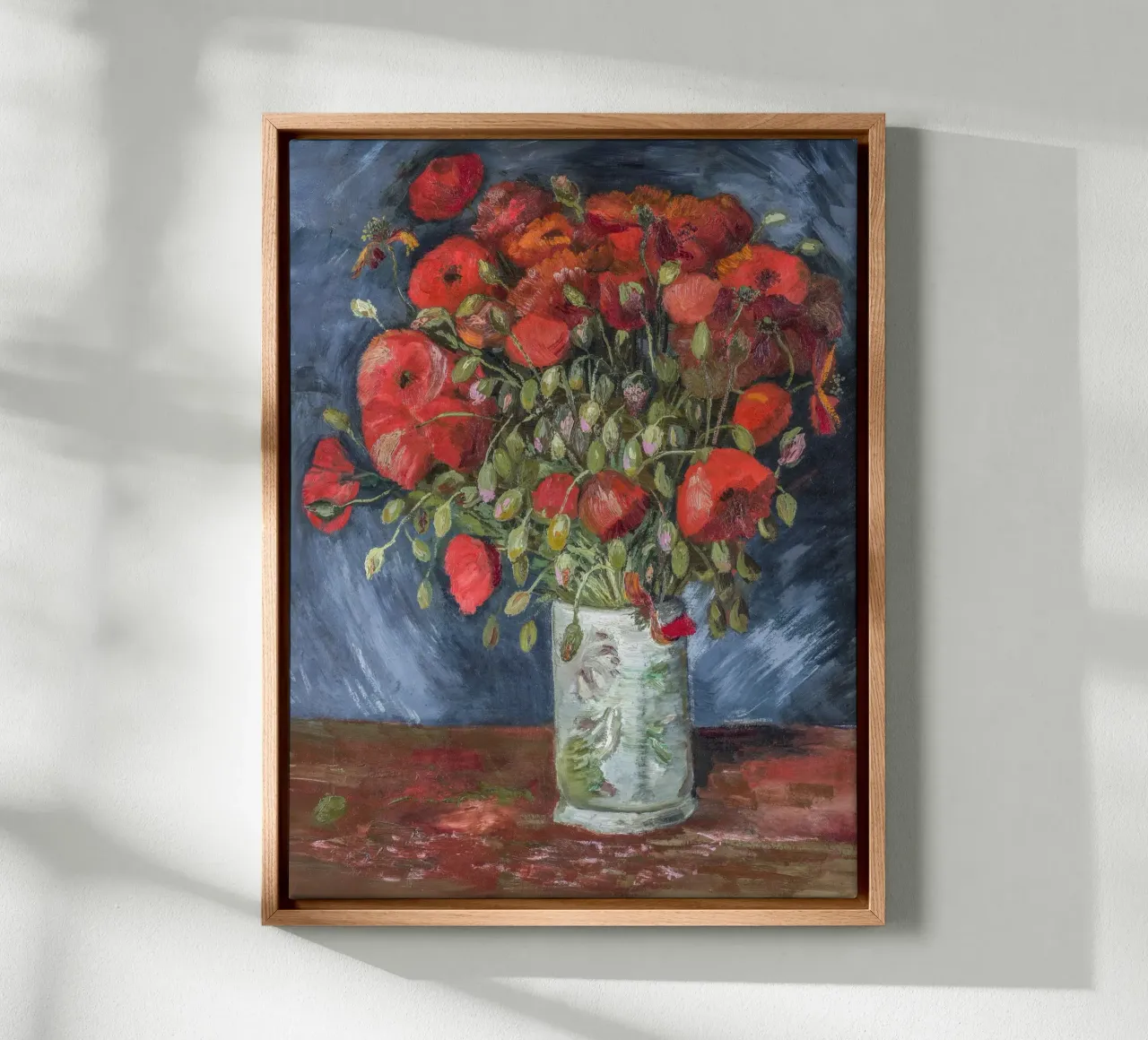 van Gogh, red poppies with vase canvas with Floater frame by Carinaprint
