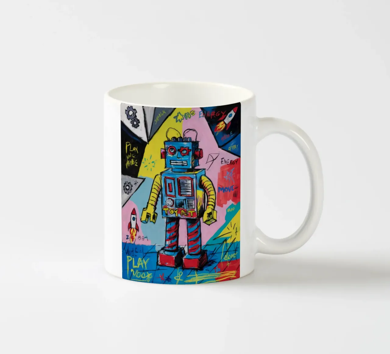 Playful Robot Energy ceramic mug by Muse Fragments