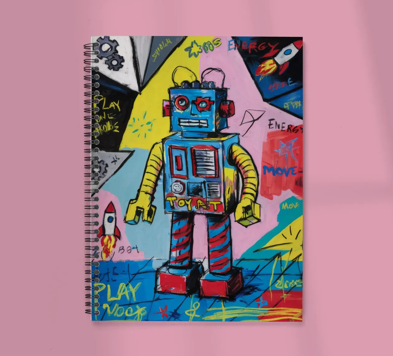 Playful Robot Energy spiral notebook by Muse Fragments