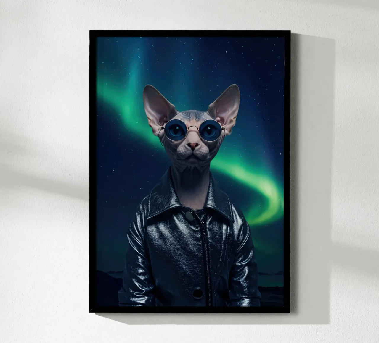 Boreal Cat poster with wooden frame by Pawtrait Studio