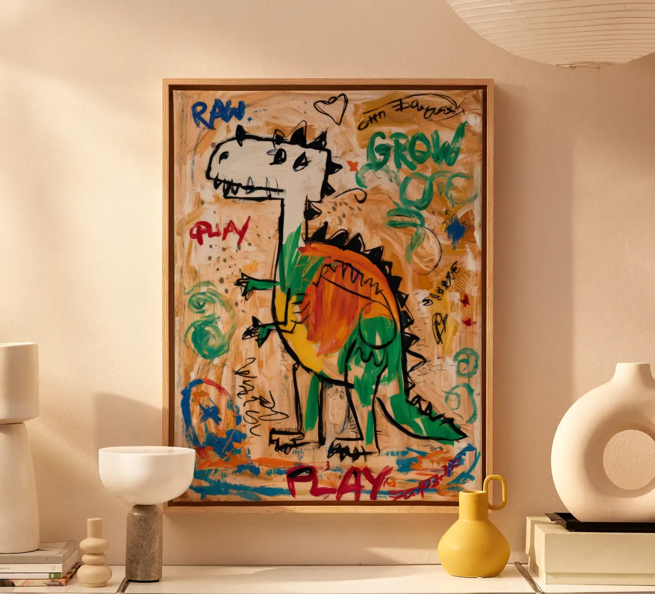 Speelse Dino Beweging canvas met Baklijst van Muse Fragments