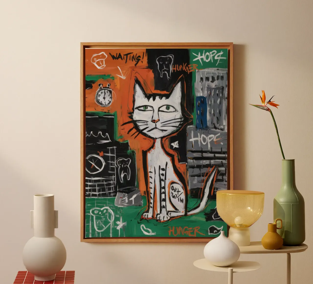 Orologio a gatto speranzoso tela con Cornice a cassetta da Muse Fragments