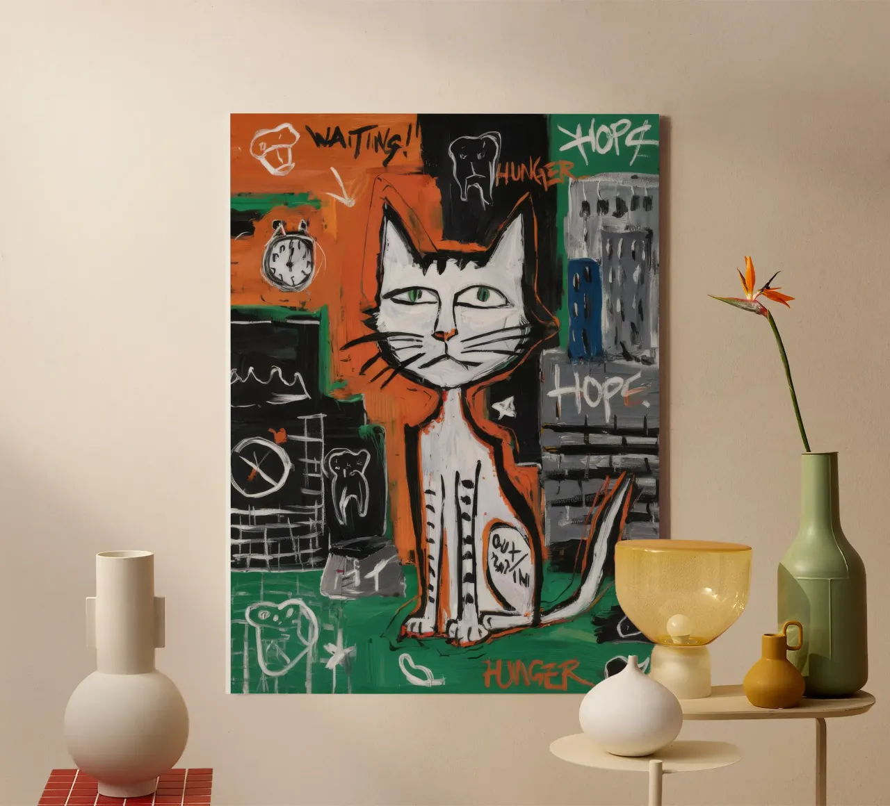 Orologio a gatto speranzoso tela con Cornice a cassetta da Muse Fragments