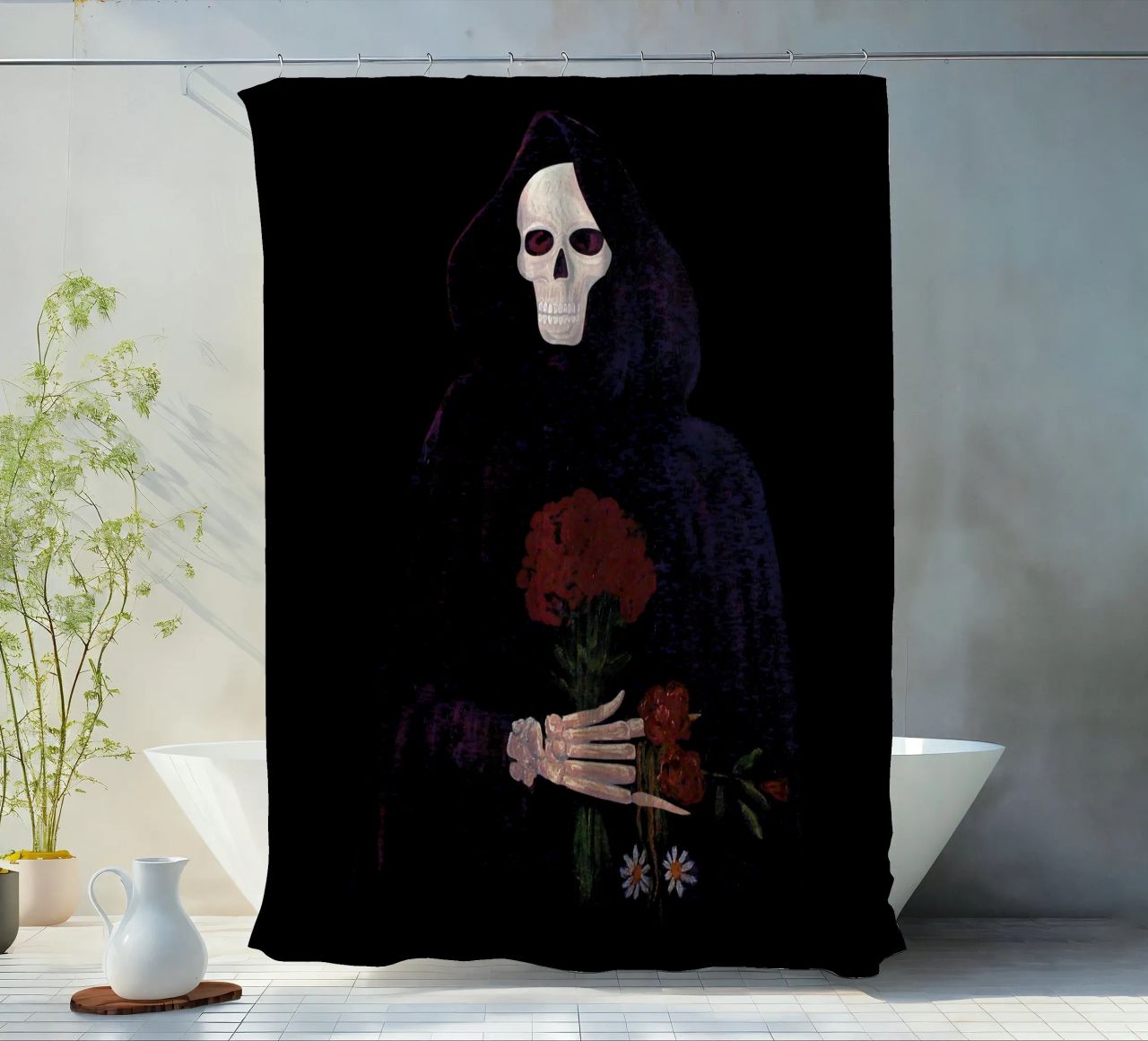 Flor de rosa angular cortina de baño de carswick