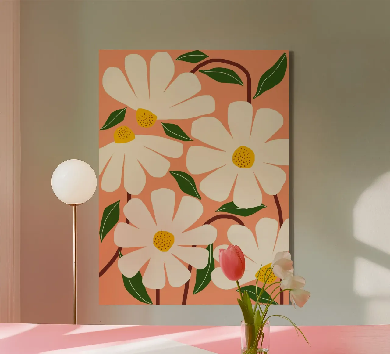 Wild Daisies - peach tela con Cornice a cassetta da Gale Switzer