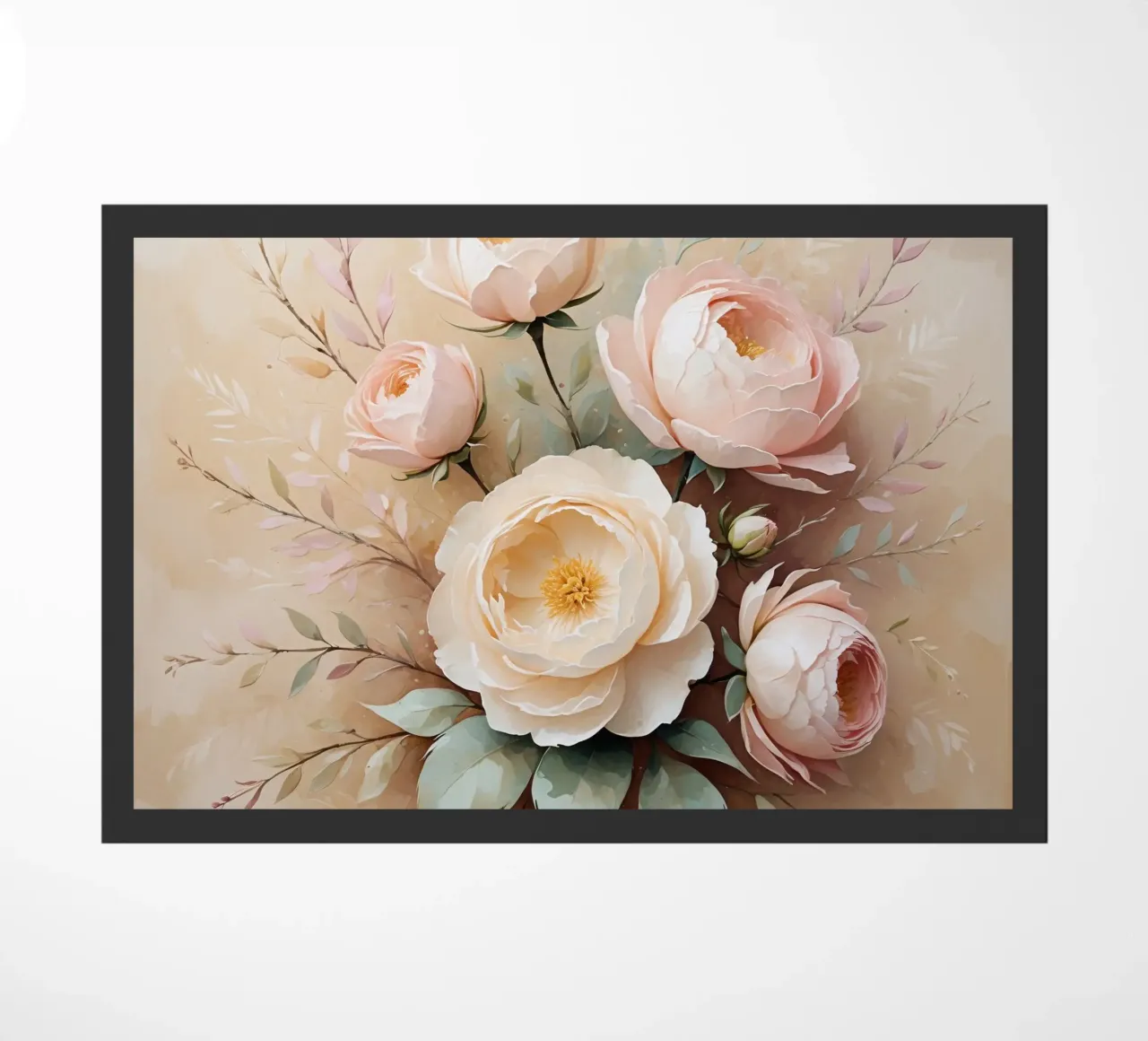 Bellissimo bouquet di peonie con delicate fioriture rosa disposte zerbino da DesignDoodle