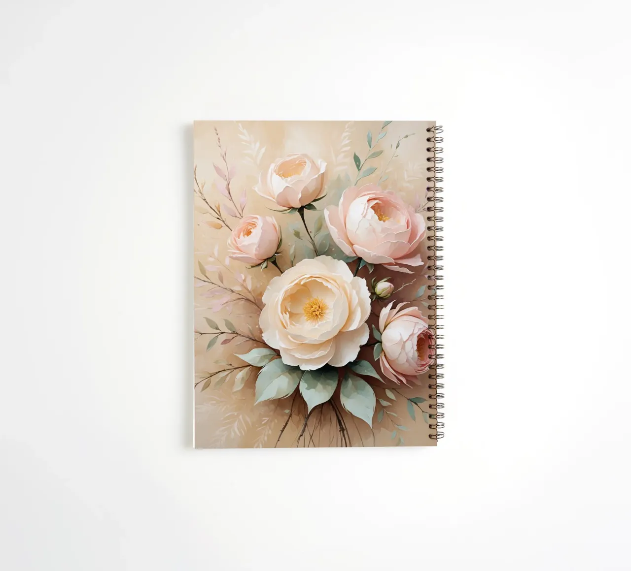 Beautiful peony bouquet with delicate pink blooms arranged spiral notebook by DesignDoodle