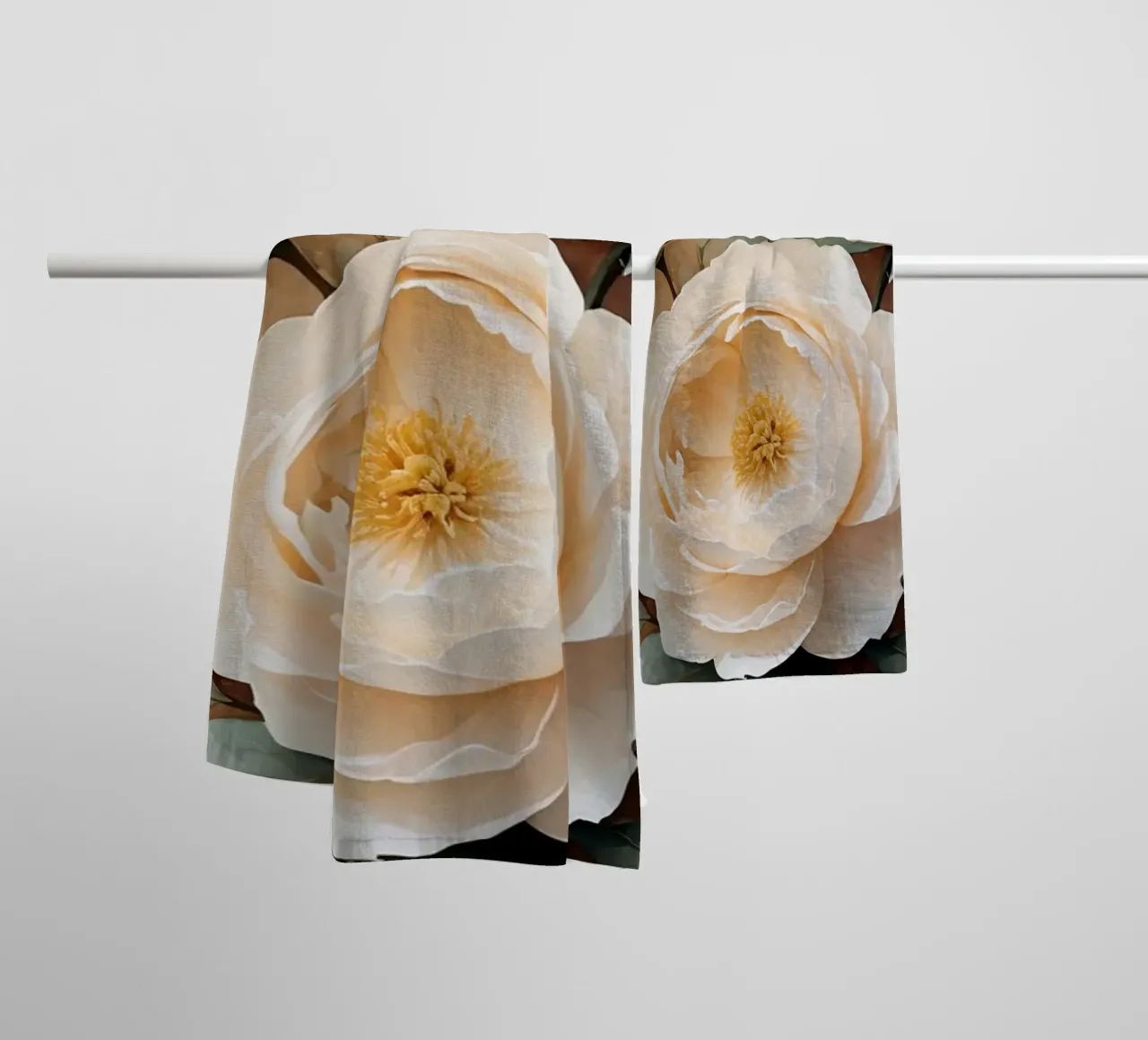 Beautiful peony bouquet with delicate pink blooms arranged towel by DesignDoodle