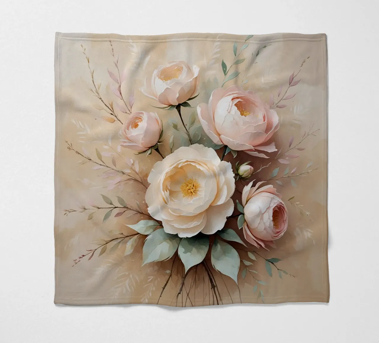 Beautiful peony bouquet with delicate pink blooms arranged fleece blanket by DesignDoodle