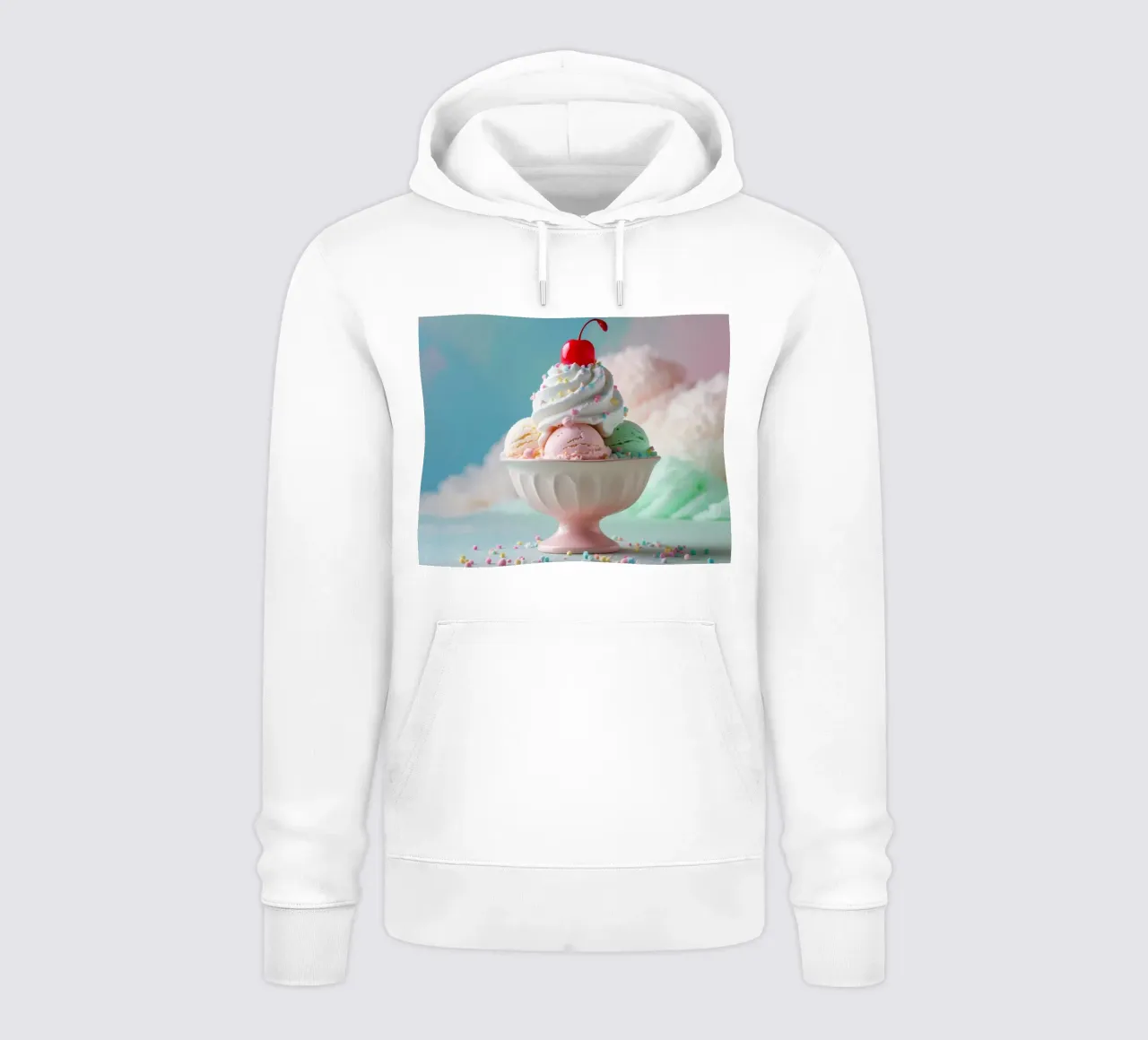 Una coloratissima coppa di gelato con ciliegia servita felpa con cappuccio da DesignDoodle