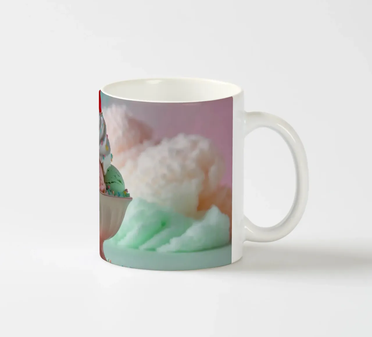 Una coloratissima coppa di gelato con ciliegia servita tazza in ceramica da DesignDoodle