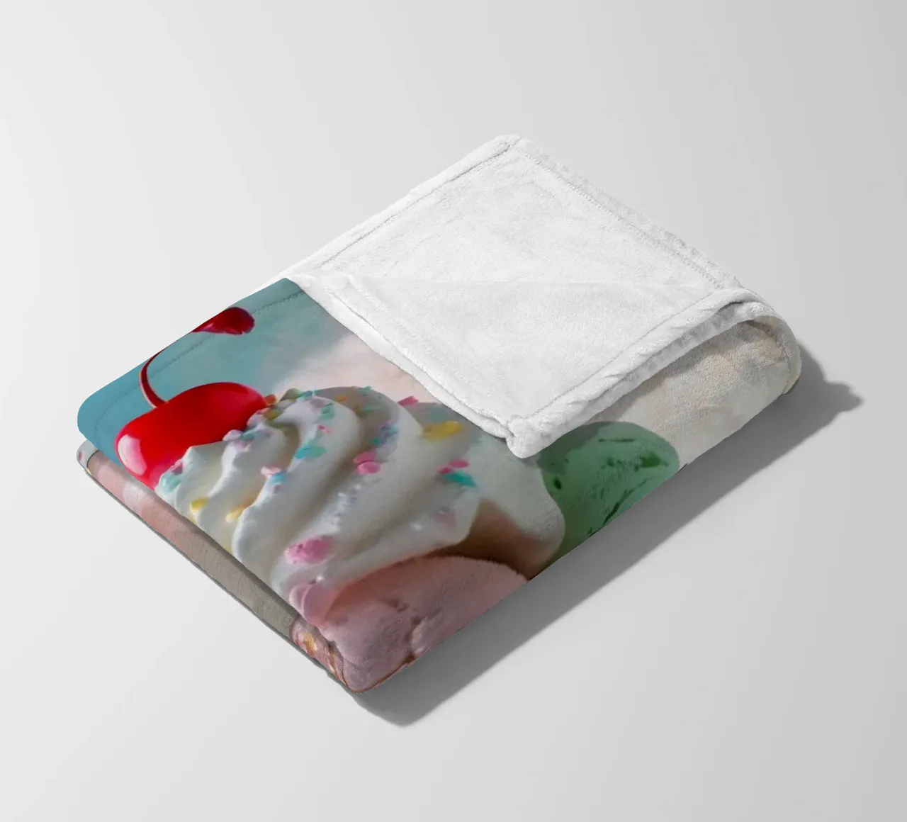 Colorful ice cream sundae topped with cherry served fleece blanket by DesignDoodle