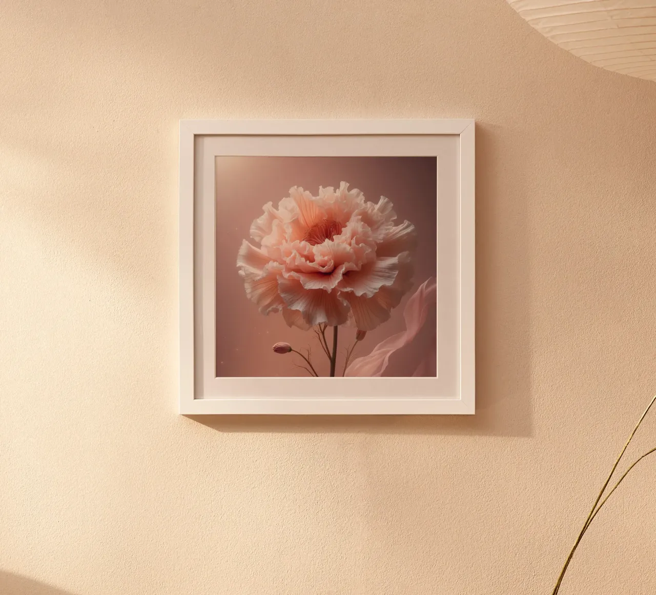 Delicate pink flower with ruffled petals illuminated by soft hahnemühle by DesignDoodle