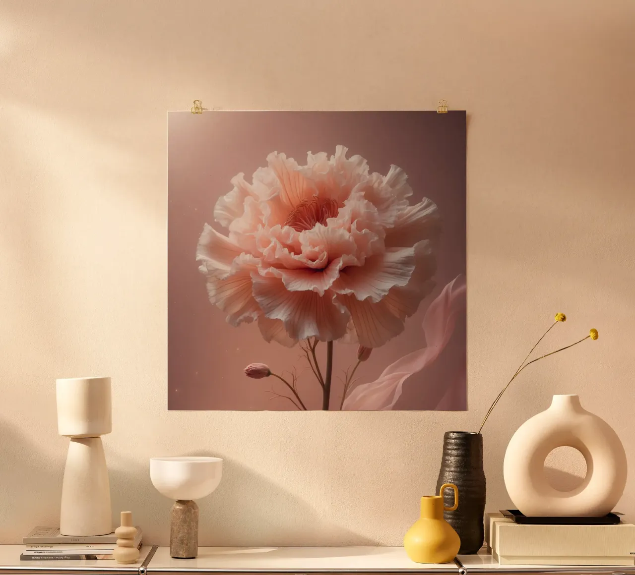 Delicate pink flower with ruffled petals illuminated by soft hahnemühle by DesignDoodle