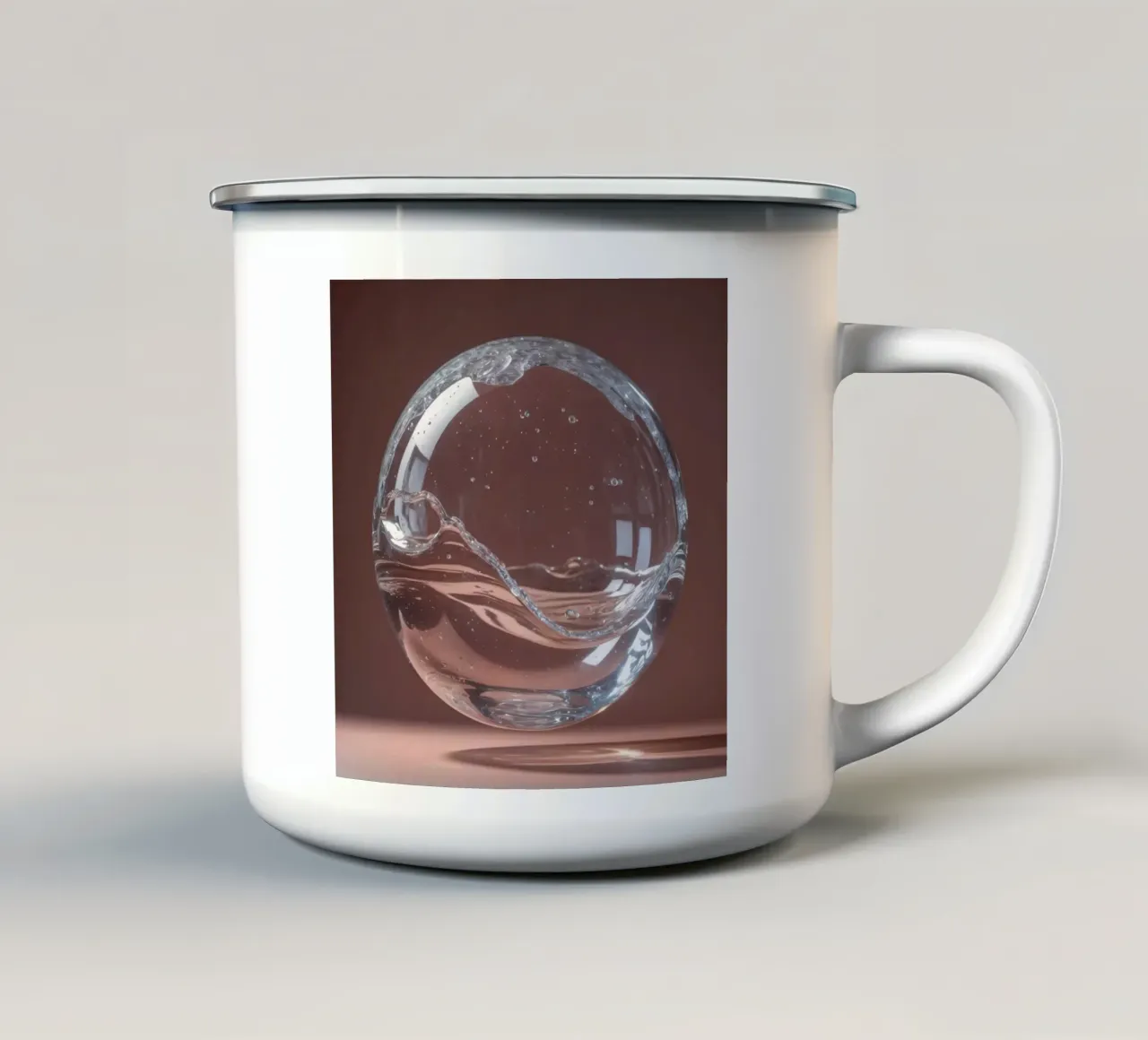 Sfera di vetro riempita d'acqua e bolle d'aria galleggianti tazza in smalto da DesignDoodle