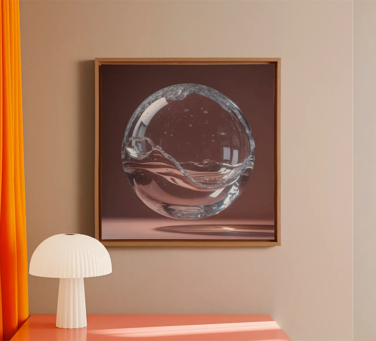 Spherical glass orb filled with water and air bubbles float canvas by DesignDoodle