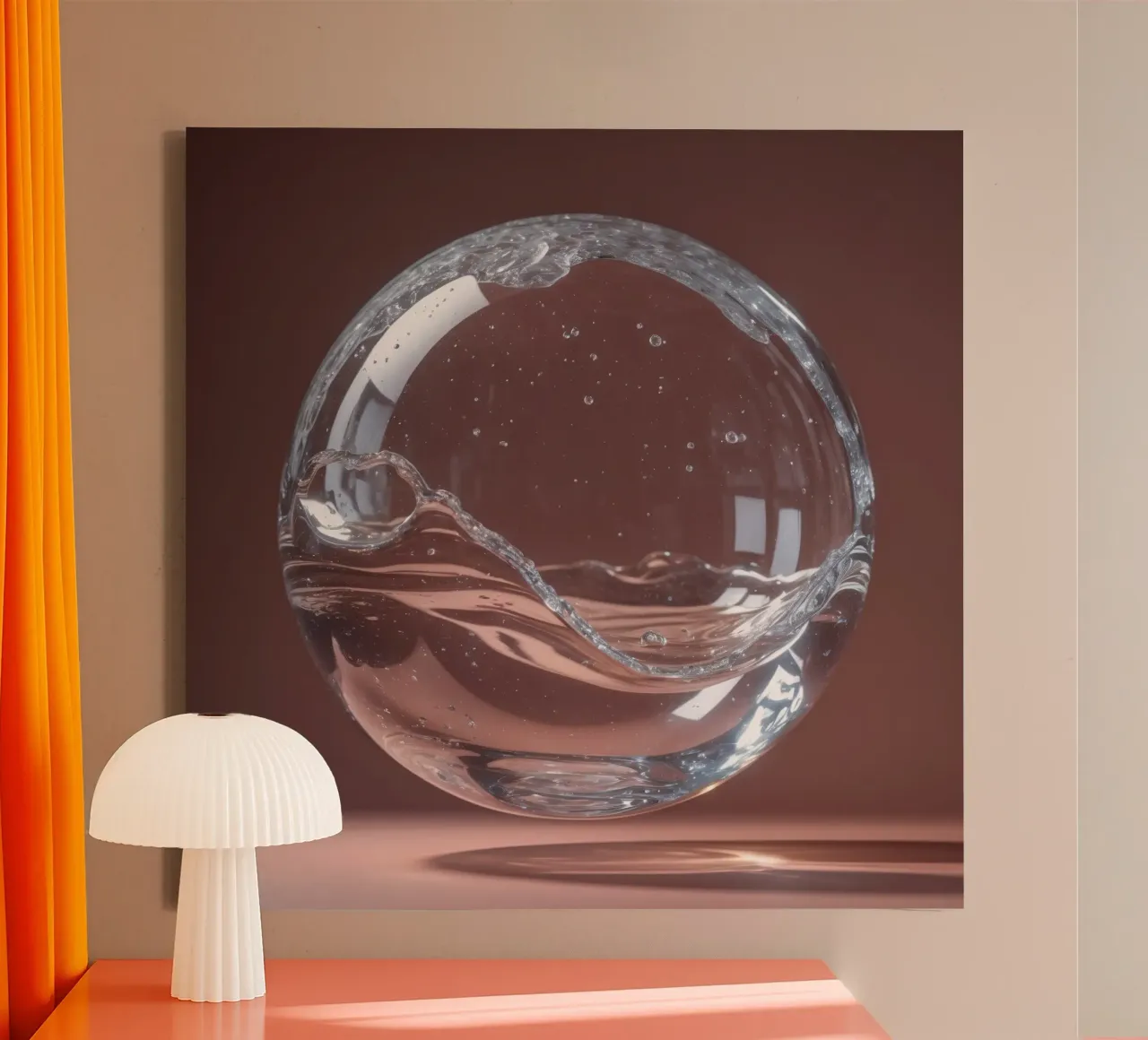 Spherical glass orb filled with water and air bubbles float canvas by DesignDoodle