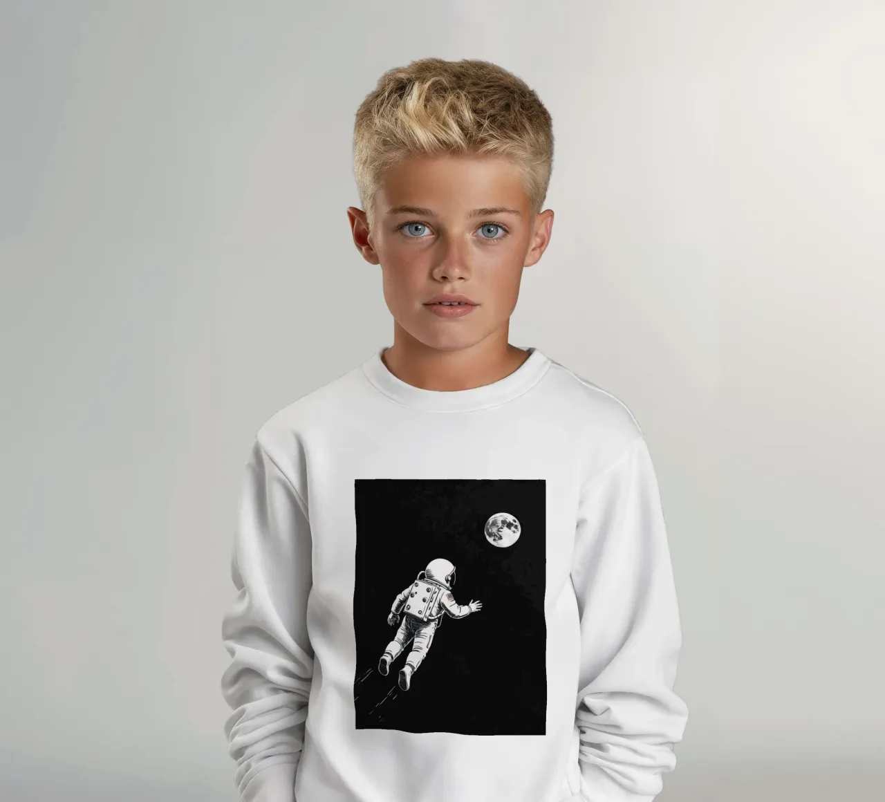 Astronauta che fluttua verso la luna in uno spazio buio felpa bambino da DesignDoodle