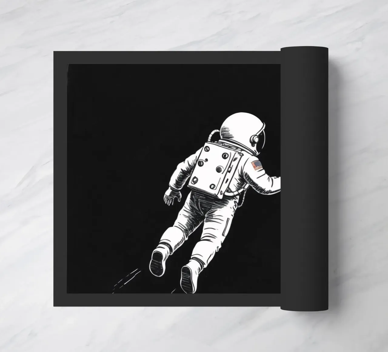 Astronaut floating towards the moon in a dark space doormat by DesignDoodle