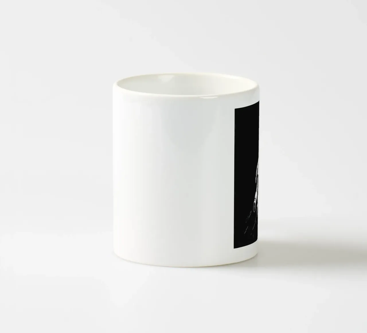 Astronaut floating towards the moon in a dark space ceramic mug by DesignDoodle