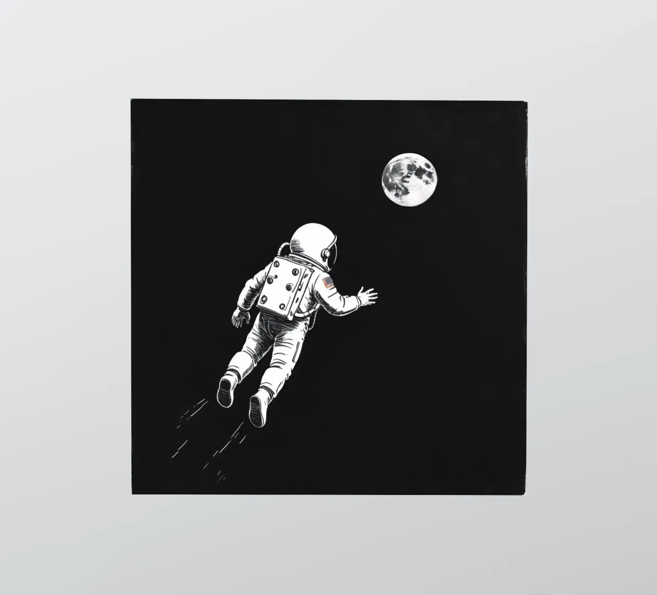 Astronaut floating towards the moon in a dark space sticker by DesignDoodle