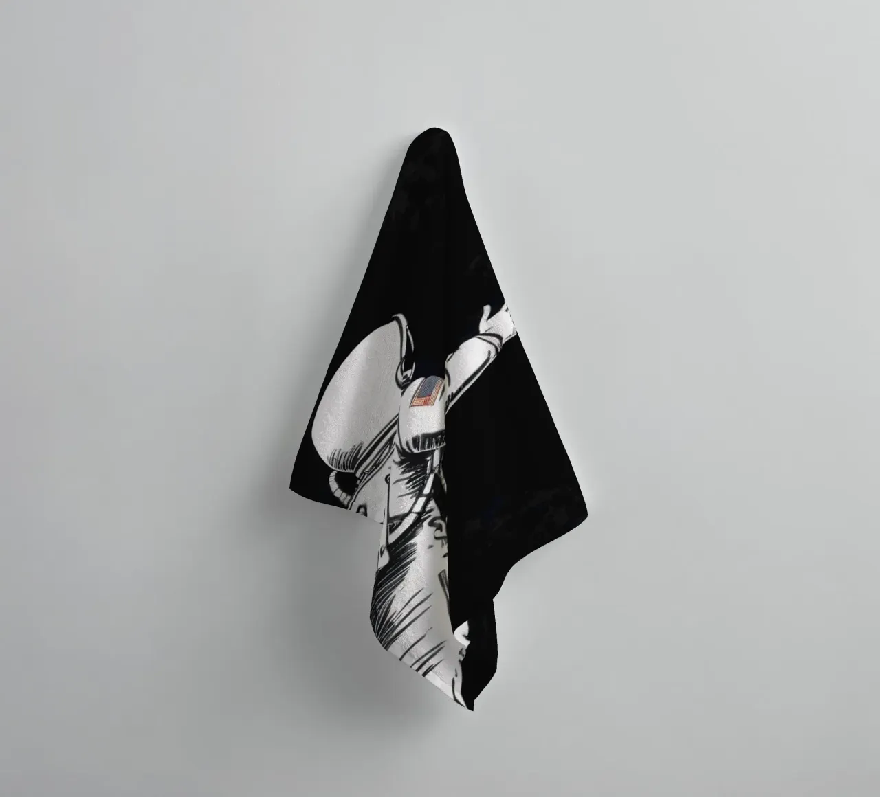 Astronaut floating towards the moon in a dark space towel by DesignDoodle