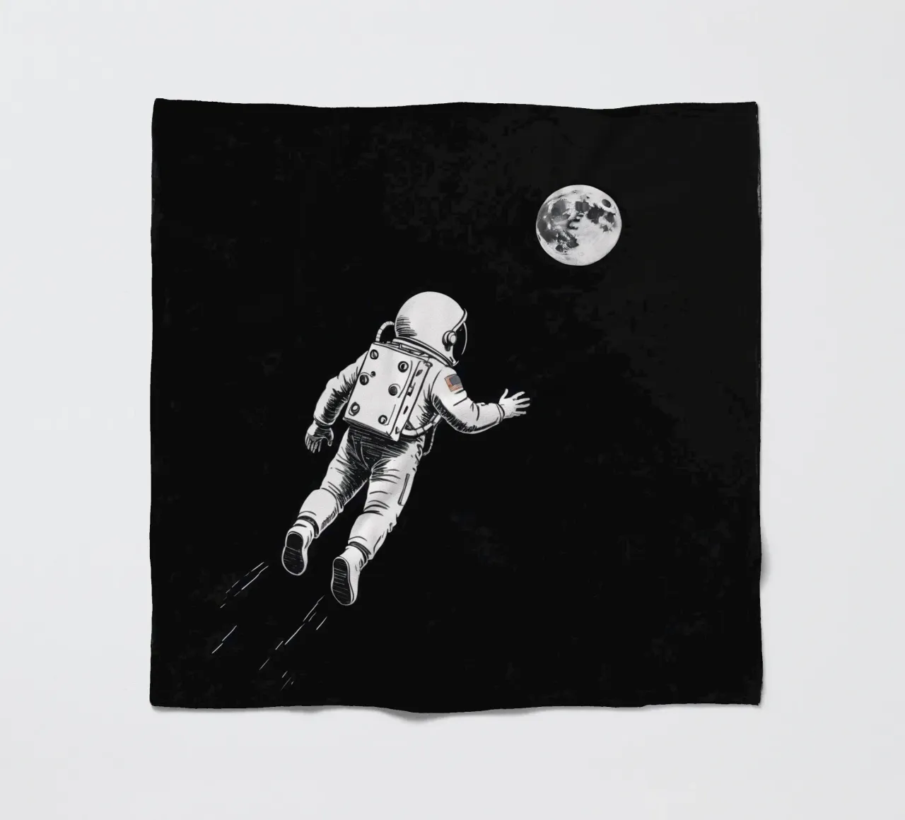 Astronaut floating towards the moon in a dark space fleece blanket by DesignDoodle