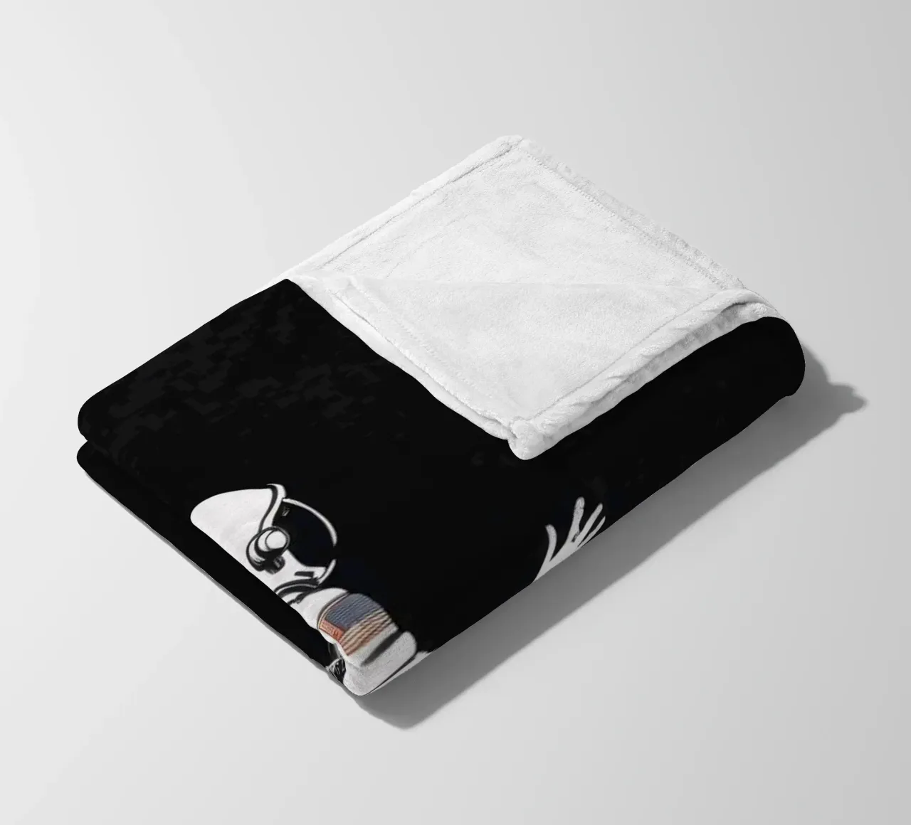 Astronaut floating towards the moon in a dark space fleece blanket by DesignDoodle