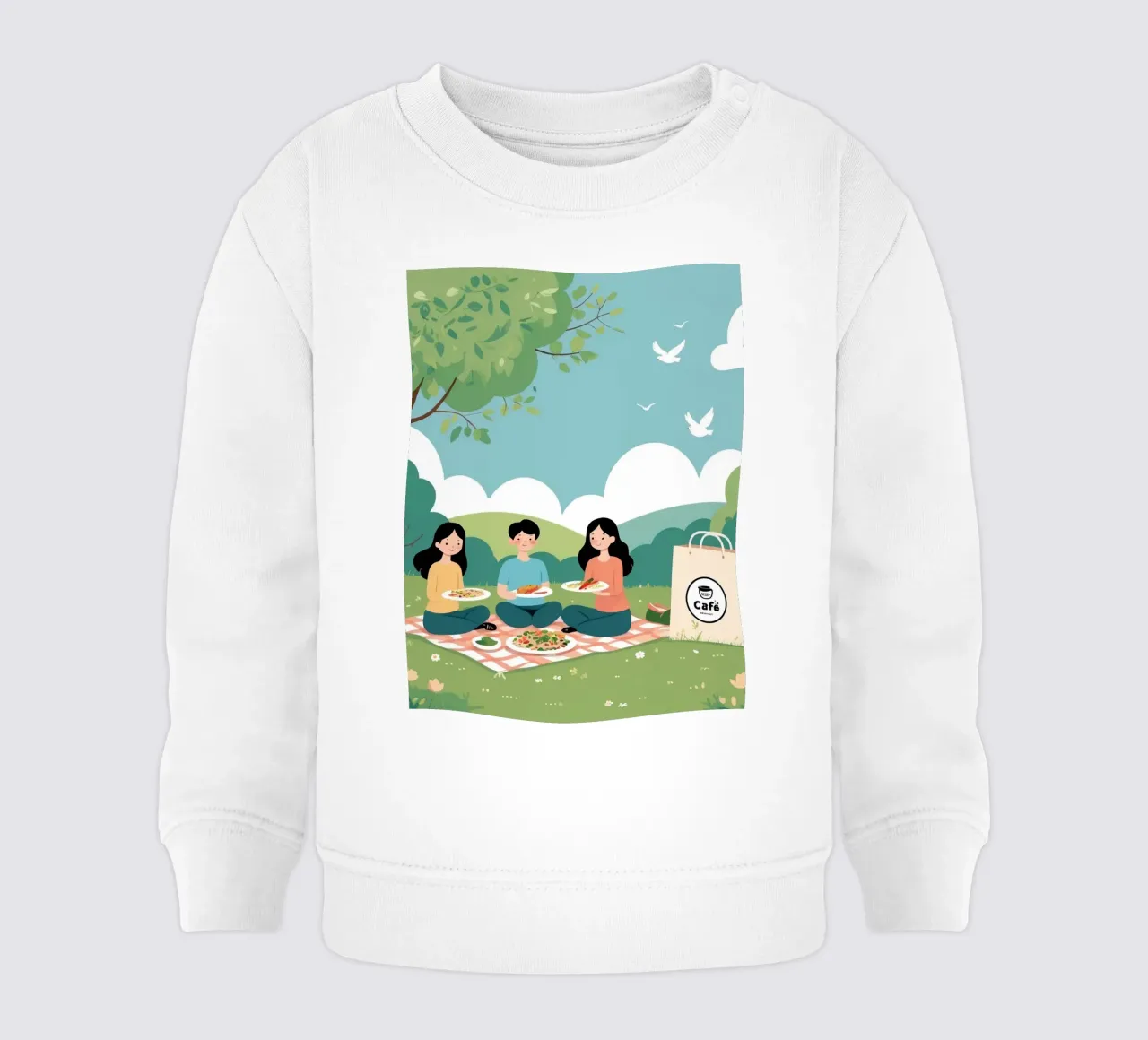 Amici che si godono un picnic in un parco verde in una giornata di sole felpa neonato da DesignDoodle