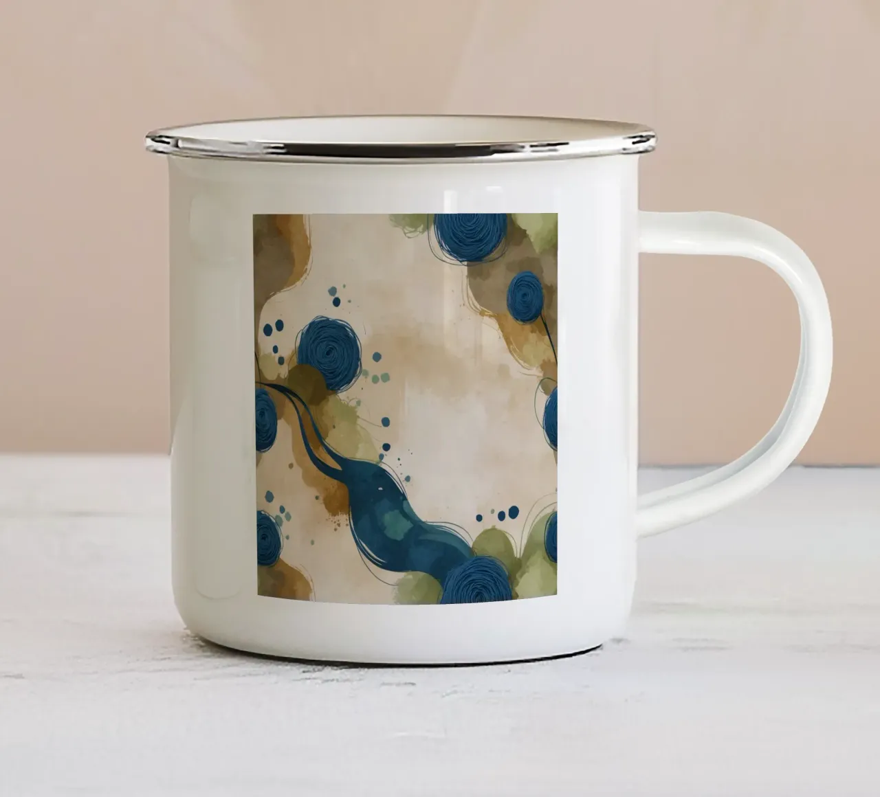 Motif abstrait coloré composé de formes rondes et fluides. mug en émail de DesignDoodle