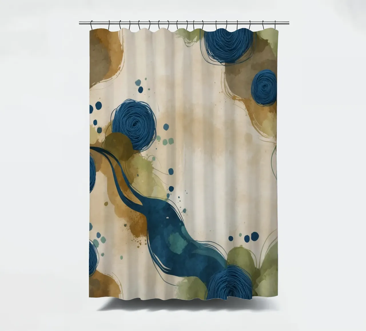 Colorful abstract pattern featuring round shapes and flowing shower curtain by DesignDoodle