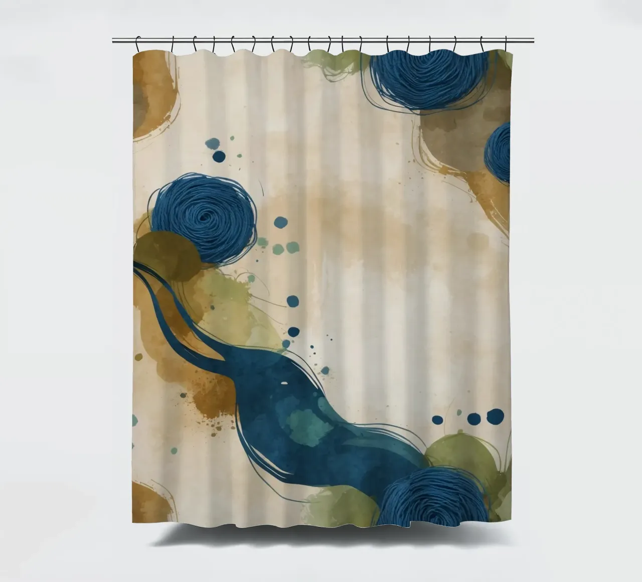 Colorful abstract pattern featuring round shapes and flowing shower curtain by DesignDoodle