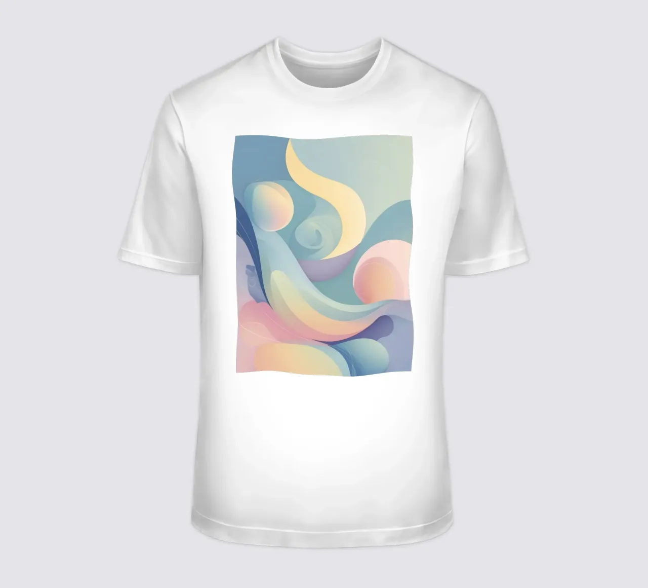 Abstract composition featuring flowing shapes, soft pastel t-shirt by DesignDoodle