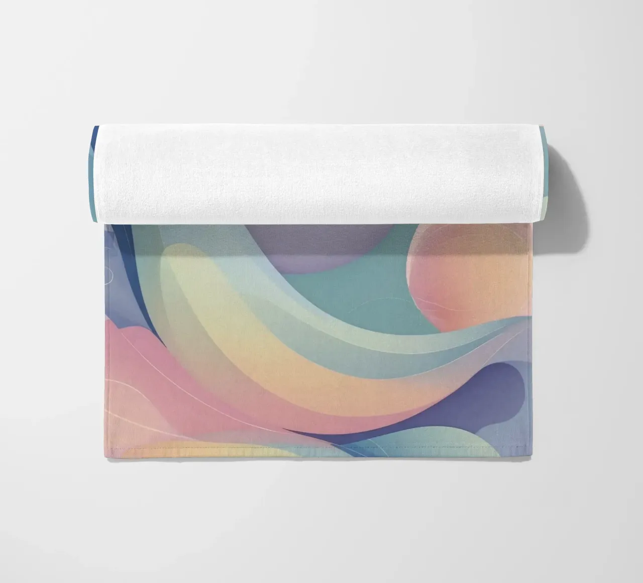 Abstract composition featuring flowing shapes, soft pastel beach towel by DesignDoodle
