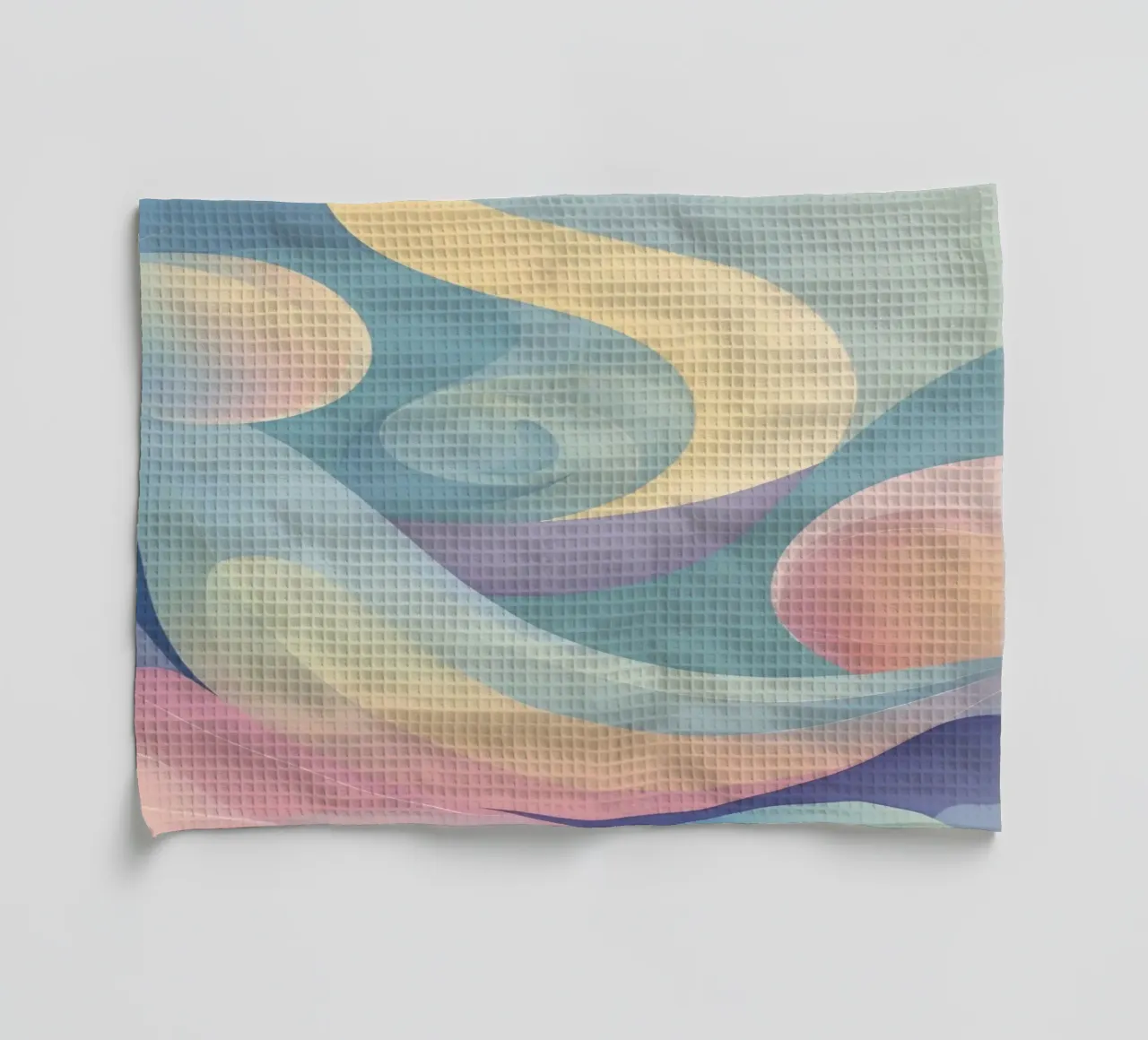Abstract composition featuring flowing shapes, soft pastel tea towel by DesignDoodle